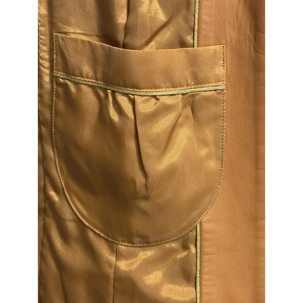 COLE HAAN 100%‎ Lambskin Leather Wing Collar Zip Jacket Camel Beige Women Sz 14